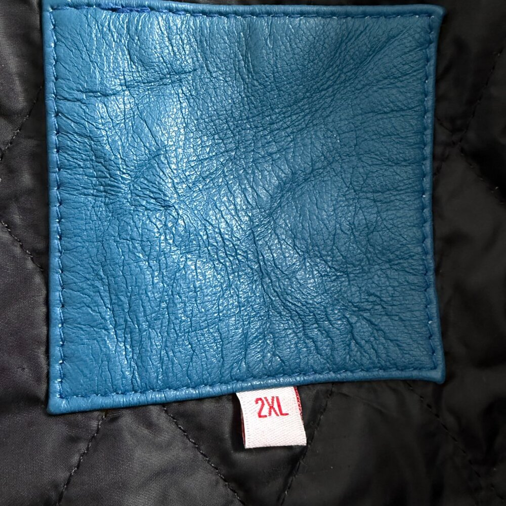 Evil Kristen Bouchard Blue Leather Retro Rainbow Aviator Jacket L/XL - Picture 16 of 16